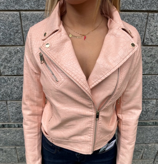 Giacca Ecopelle Rosa Cipria Giacca In Similpelle E Pizzo