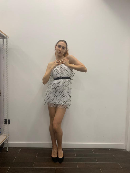 Mini abito in tulle fantasia pois