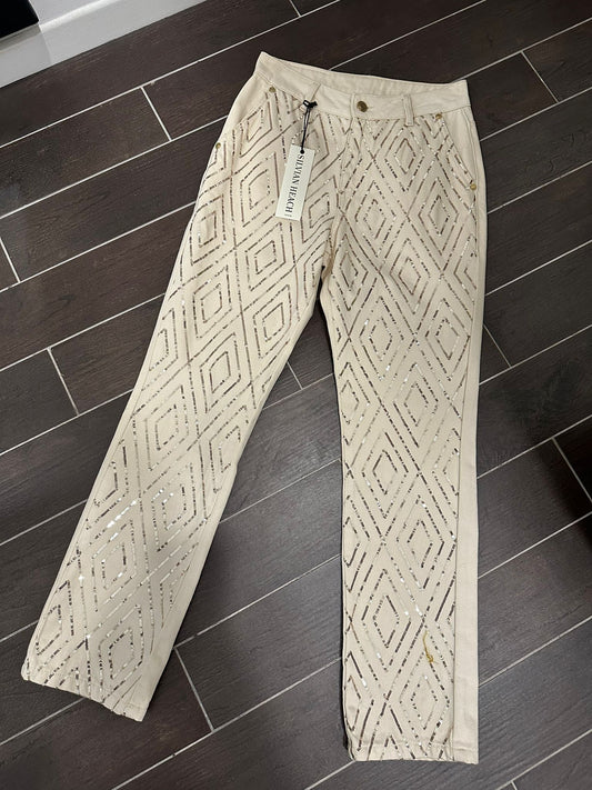 PANTALONE DENIM BEIGE PAILLETTES  SILVIAN HEACH