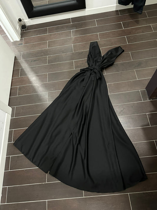 VESTITO LUNGO IN RASO NERO