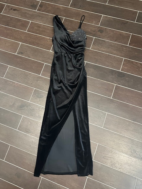 VESTITO ELEGANTE NERO CON STRASS